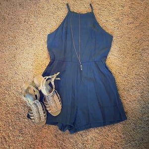 Blue High Neck Romper