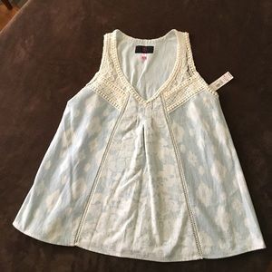 Jean top/white accents. Brand No Bo.  Fits lrg.