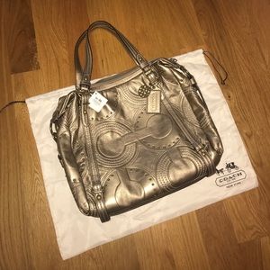 Large Metallic Bronze Coach Alexandra Leather Tote
