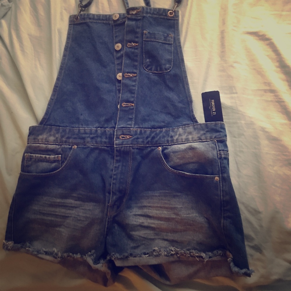 Denim overall shorts