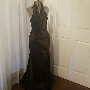 Old Hollywood black satin evening dress