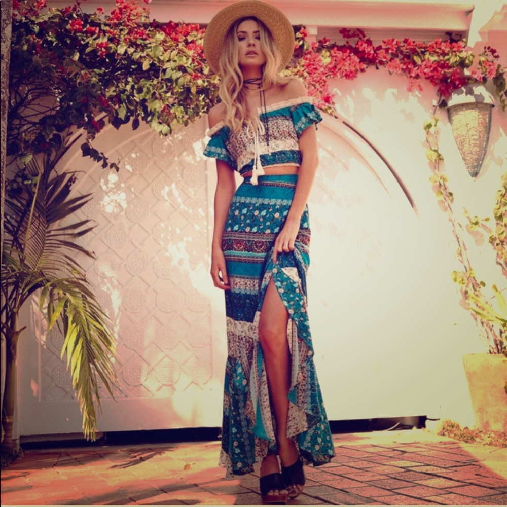 Boho Floral Paisley Crop Top & Maxi Skirt NWT