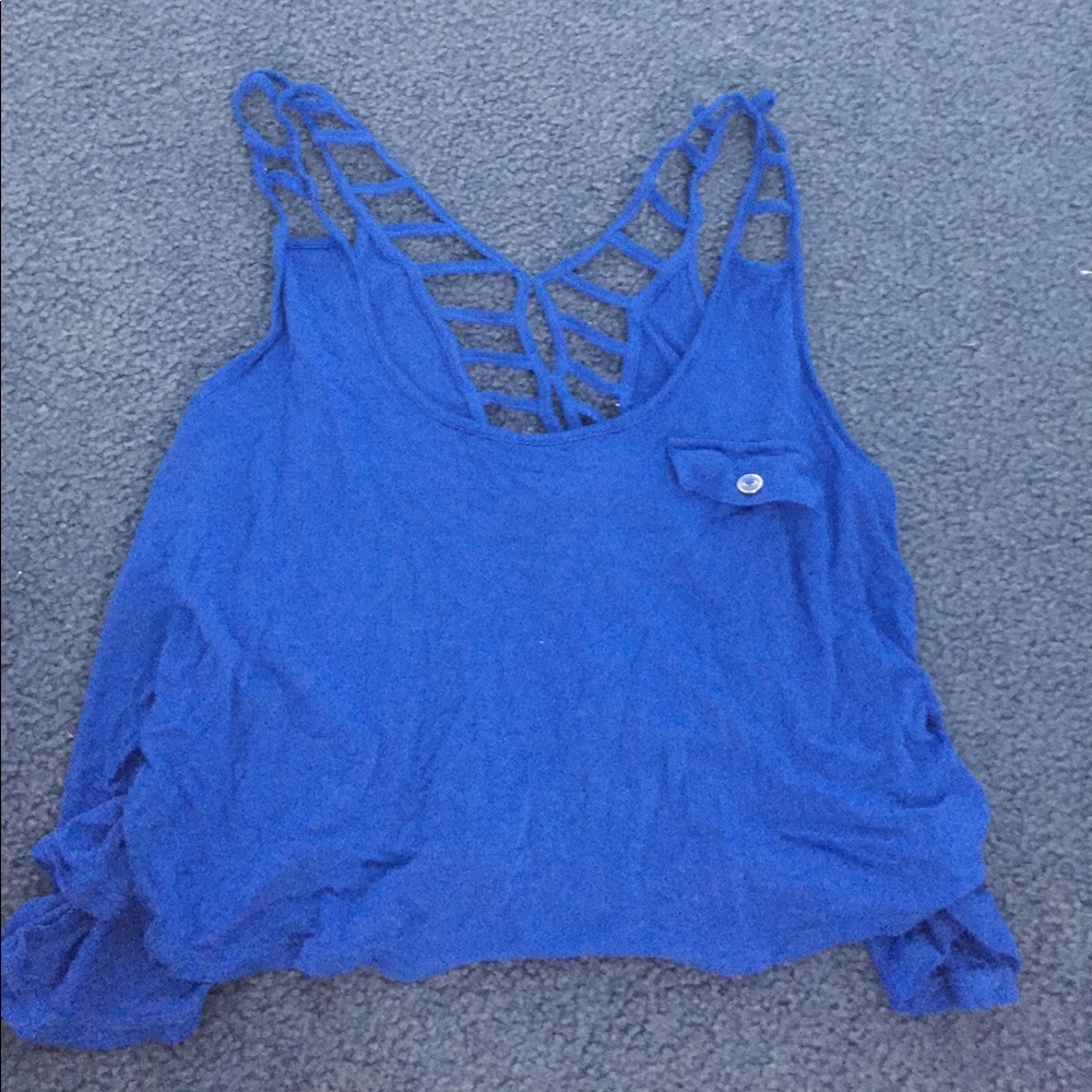 Blue crop top with caged back