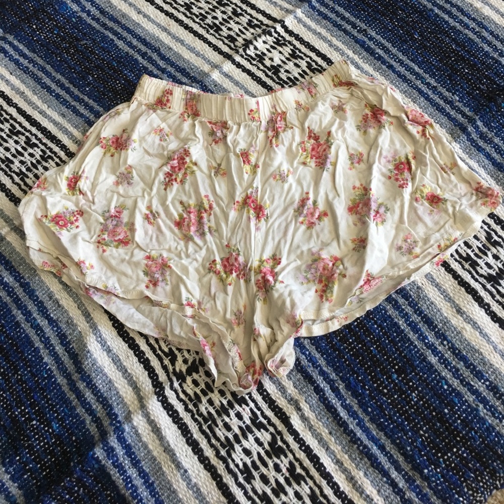 White floral pajama shorts
