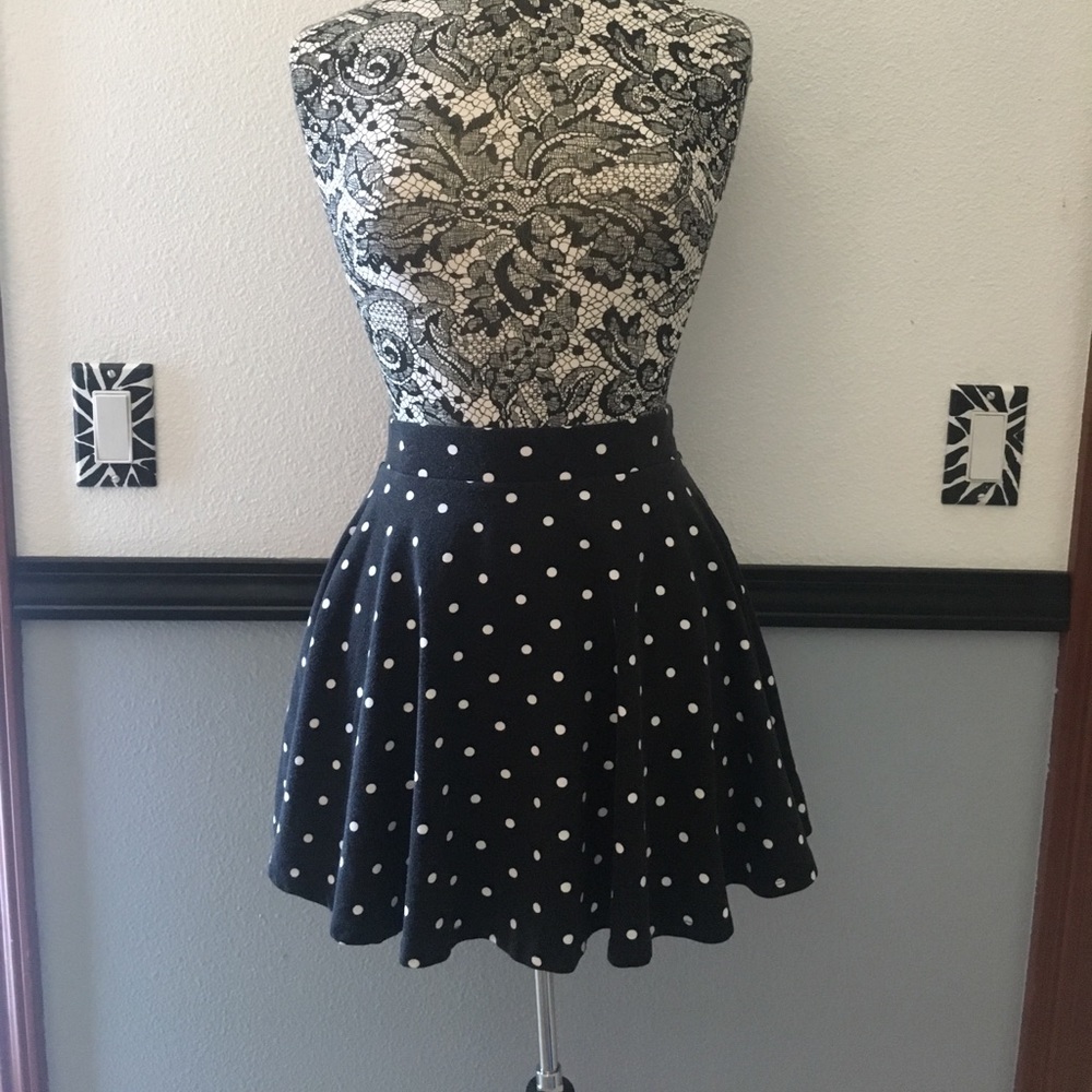 Black and white polkadot skater skirt
