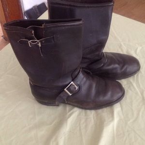 Black leather engineer boots