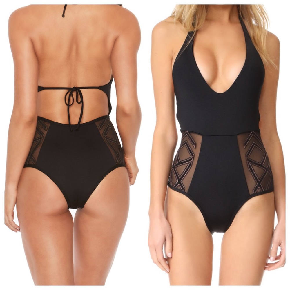Lspace black mesh plunge halter size 8