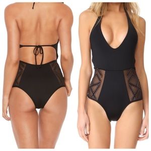 Lspace black mesh plunge halter size 8