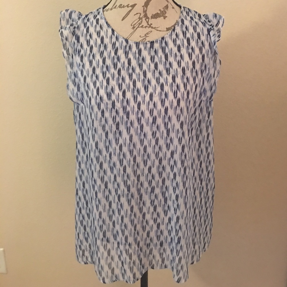 Blue Print Sleeveless Blouse
