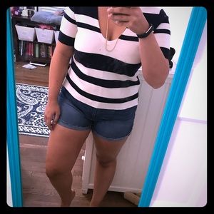 J Crew sweater top with off white and navy stripes