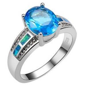 Brilliant 925 Silver Blue Topaz & Fire Opal Ring
