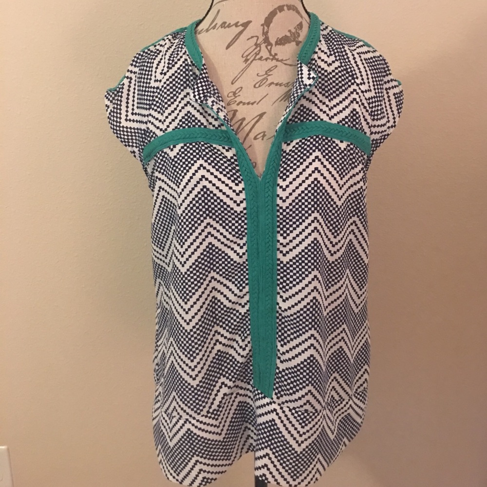 Blue & White Chevron Print Blouse