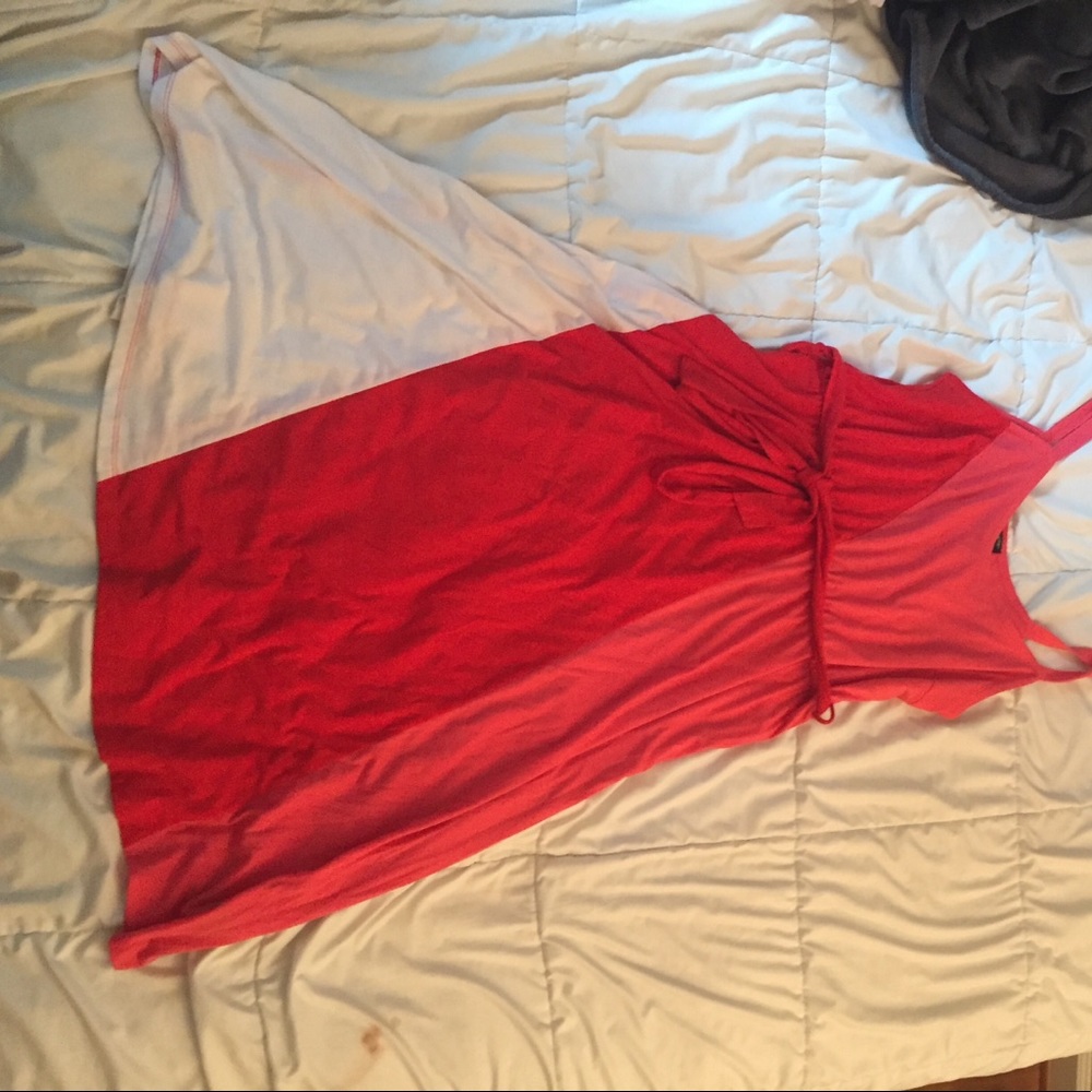 Pink, red, white midi dress