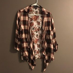 Plaid and floral cardigan