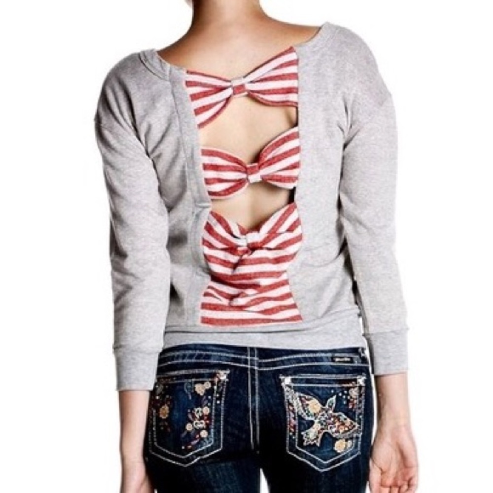 MISS ME SWEATSHIRT with peek a boo back red bows