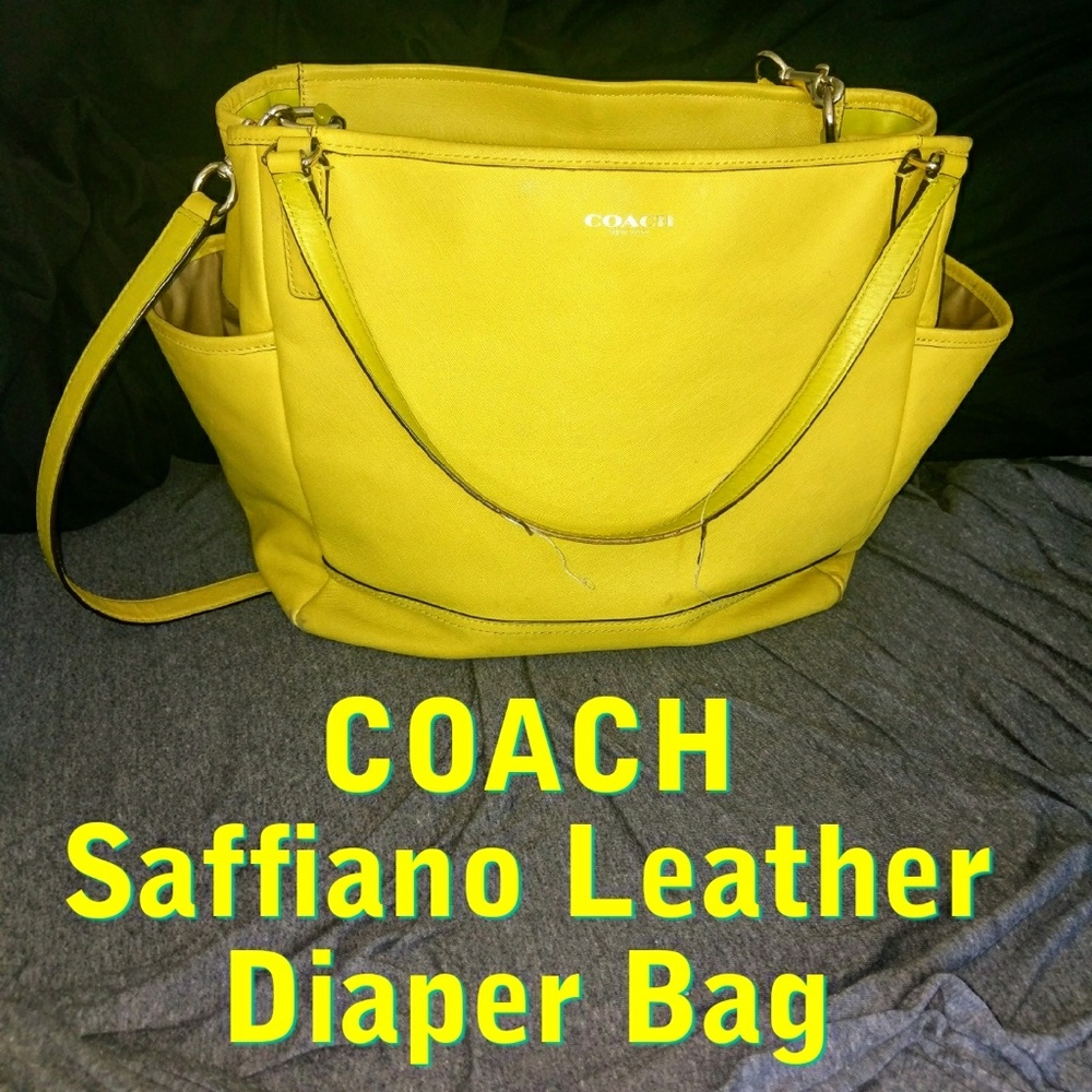COACH Limon Yellow Saffiano Leather Diaper Bag