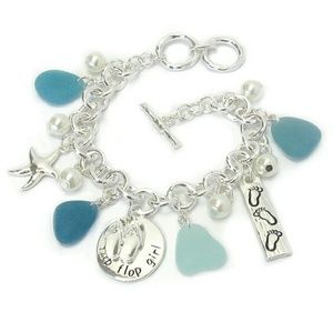 3/$25 Glass charm flip flop girl toggle bracelet