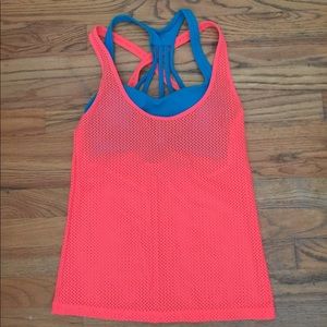 Lorna Jane Blue & Neon Orange Athletic Bra Tank