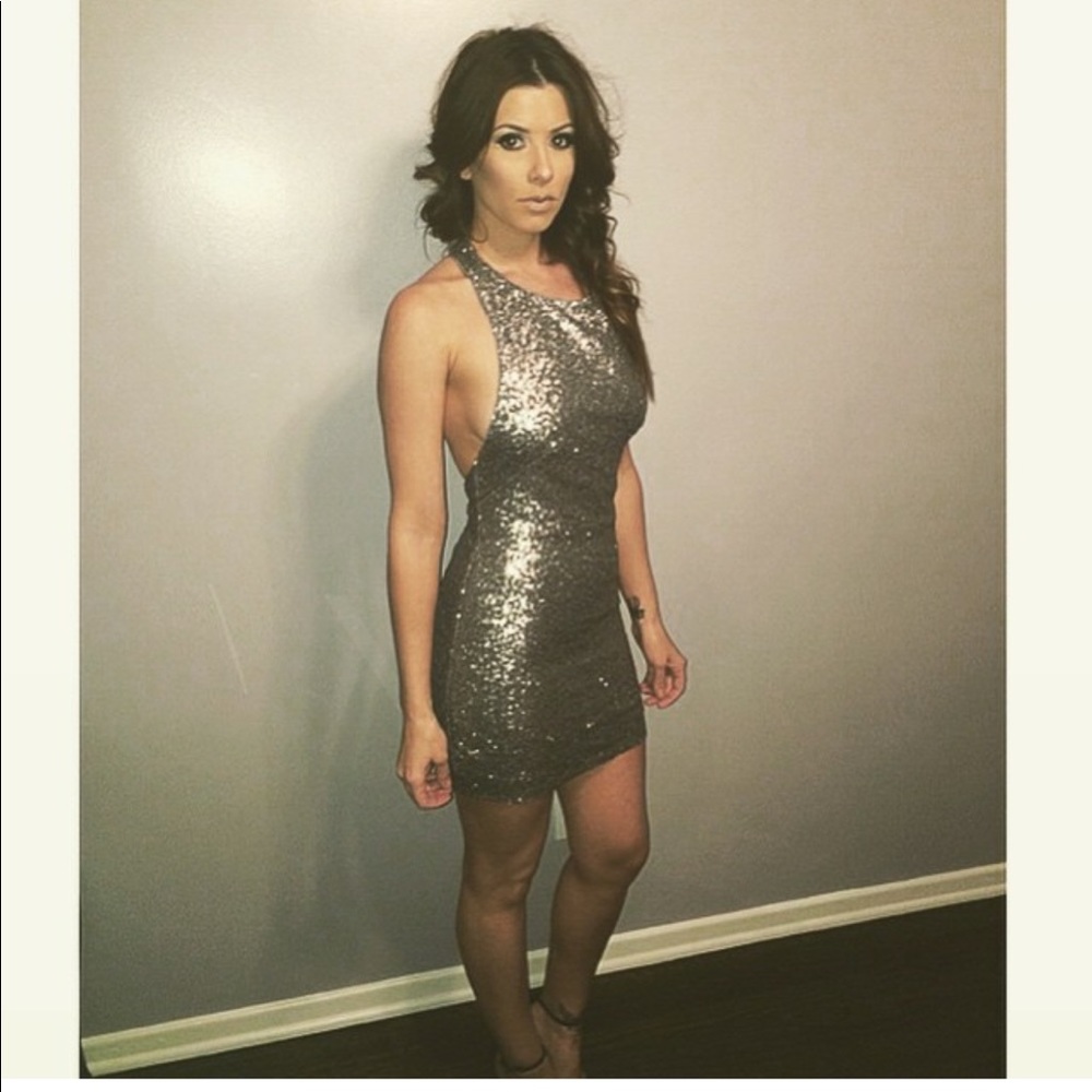 Silver sequined party dress by Lush