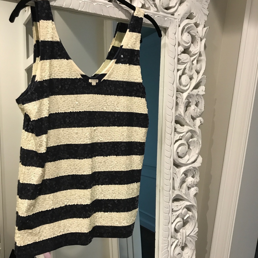 JCrew Navy and White Sequin Striped Shirt Small