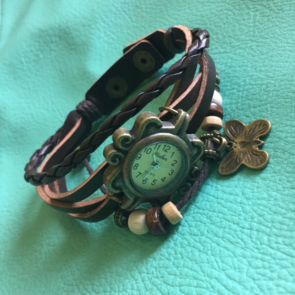 BOGO Boho butterfly leather wrist watch brown