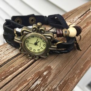 BOGO Boho butterfly leather strap wrist watch