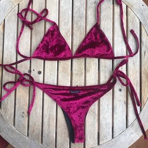 Ruby red velvet thing bikini set SMALL