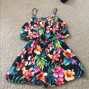 Hawaiian floral print spaghetti strap romper