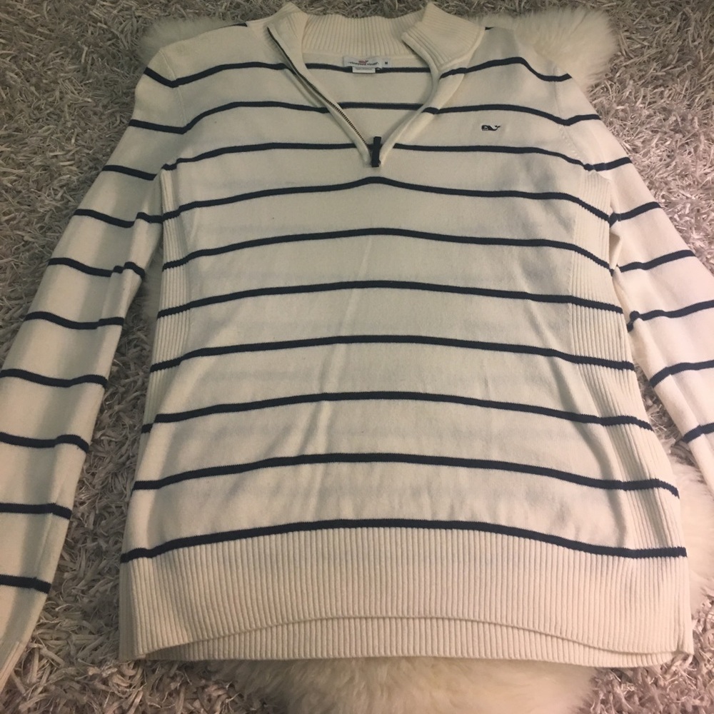 White & navy blue stripe quarter zip (never worn)