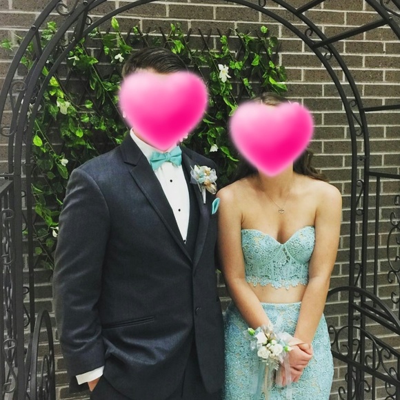 Blue sequined and lace prom dress - Picture 2 of 3