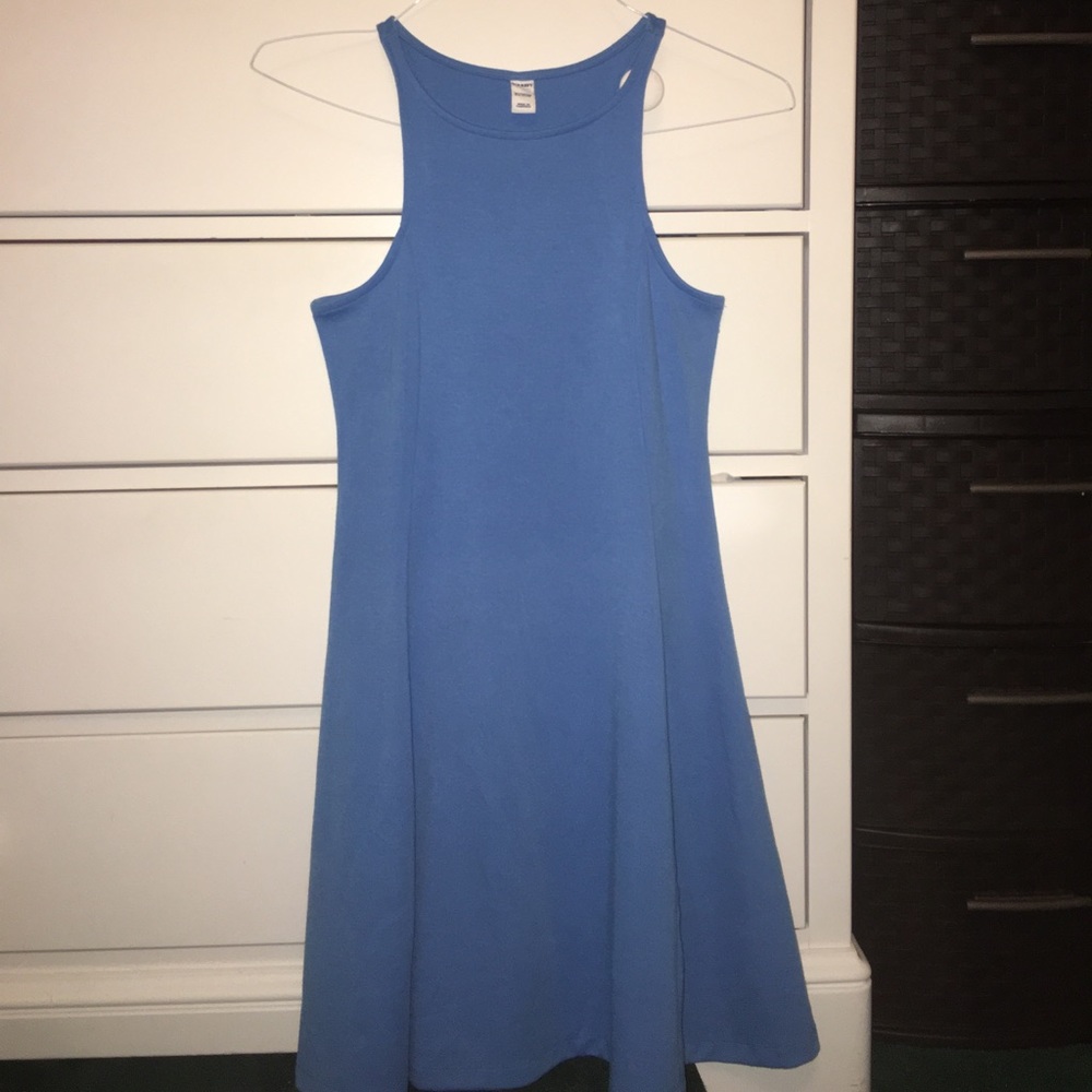 Blue high neck dress