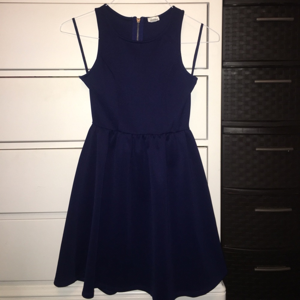 GARAGE FIT AND FLARE NAVY DRESS