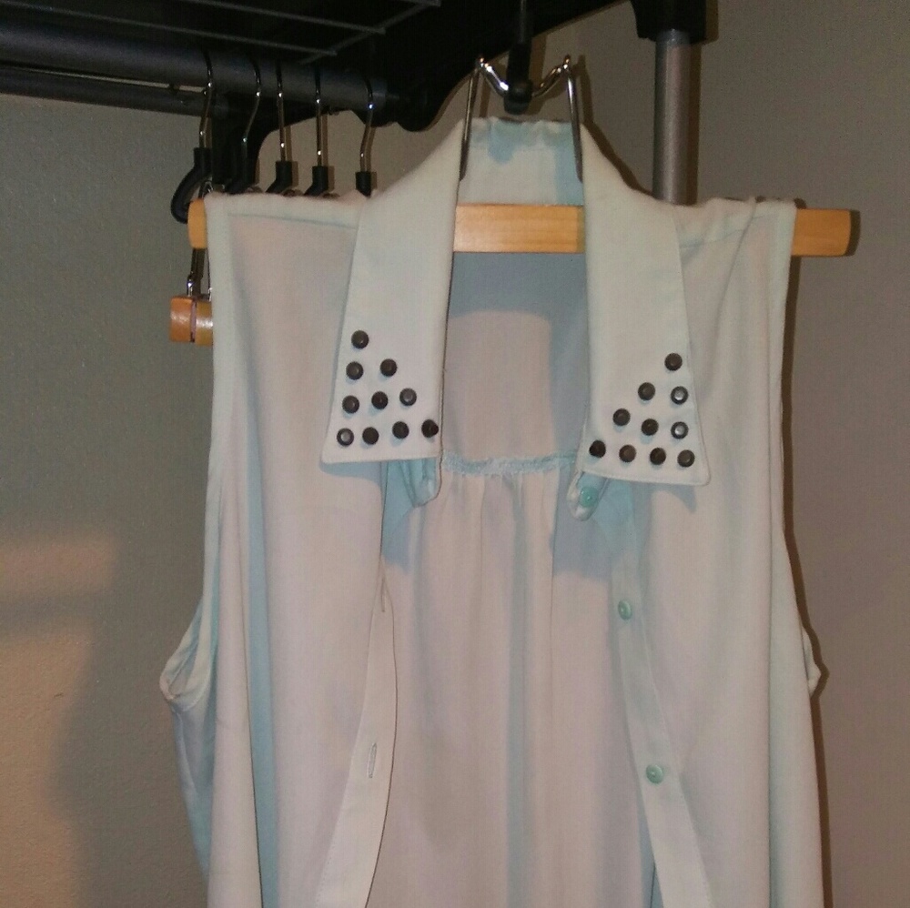 Blue Sheer tie blouse