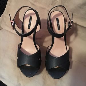 Forever 21 black cork wedges