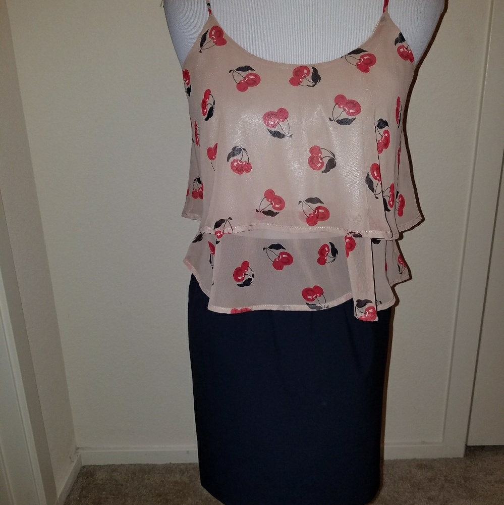 Outfit-Spaghetti Strap Cherry Tank and Black Skirt