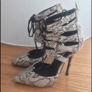 Steve Madden lace up high heels snakeskin print