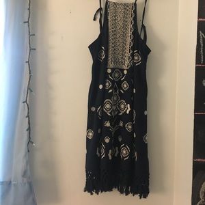 navy blue dress with beautiful white designs