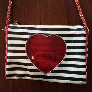 Betsey Johnson striped bag with see-through heart