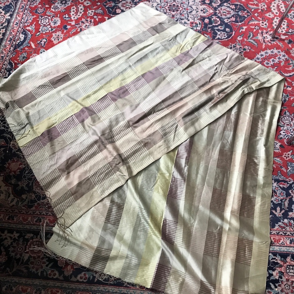 NWOT boho green plaid giant 100% silk XXL SCARF