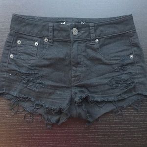 Black high waisted denim shorts