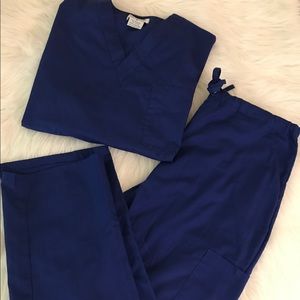 Royal Blue Scrub Outfit V-neck Top Drawstring Pant