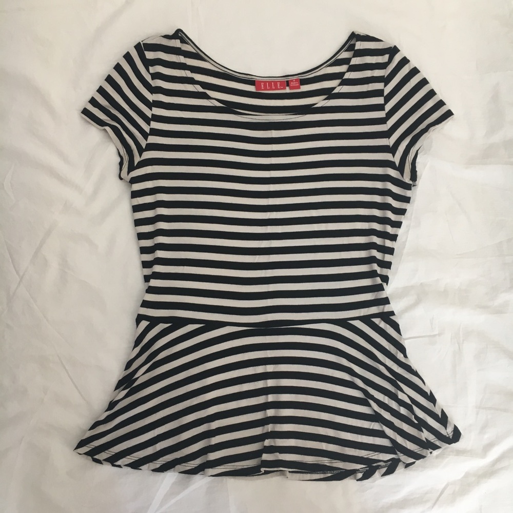 ELLE Black & White Stripe Peplum Top