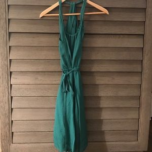 Emerald green silk dress
