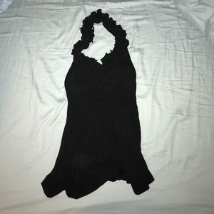 Black Ruffled Top Halter