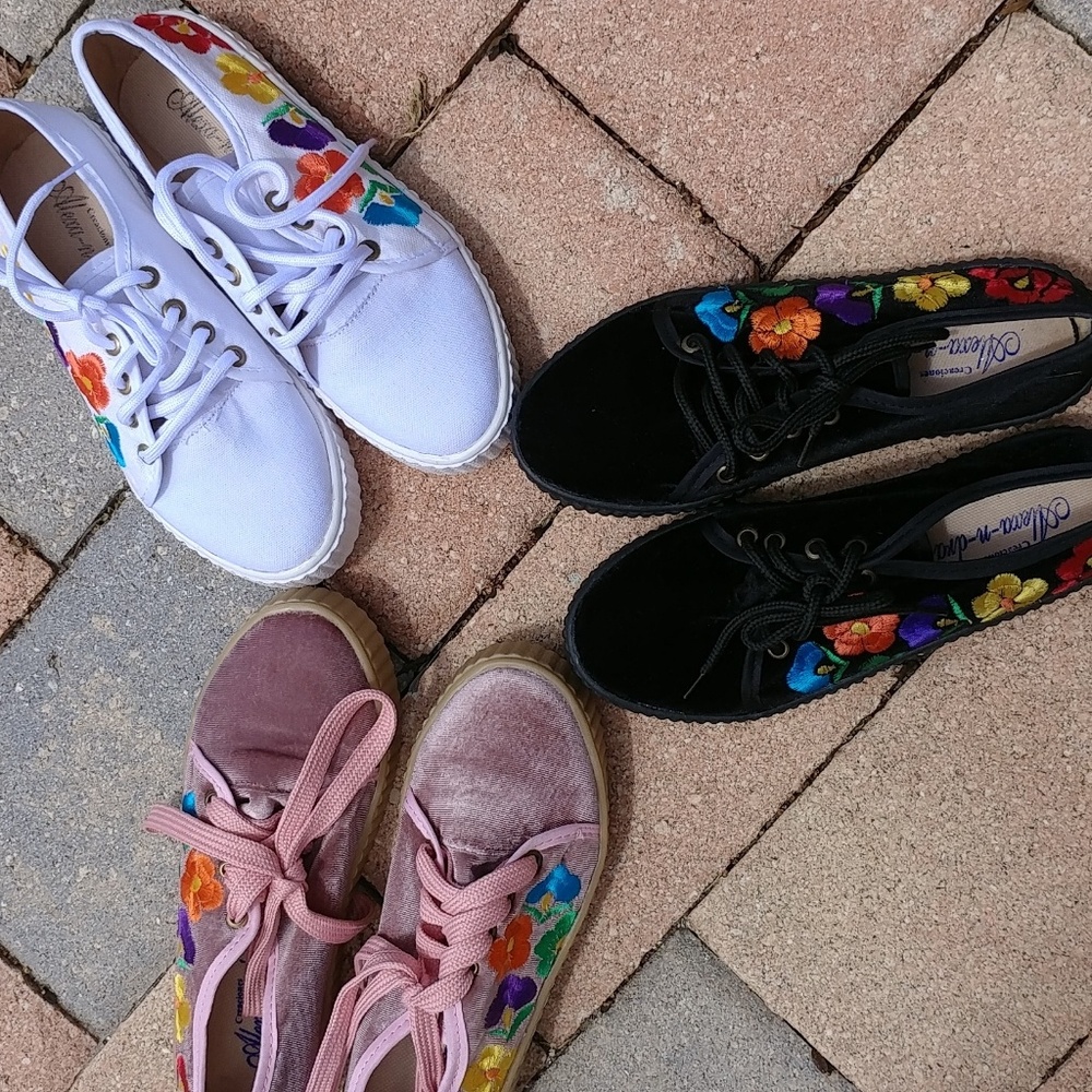 Platform  embroidered sneakers shoes - Picture 3 of 3