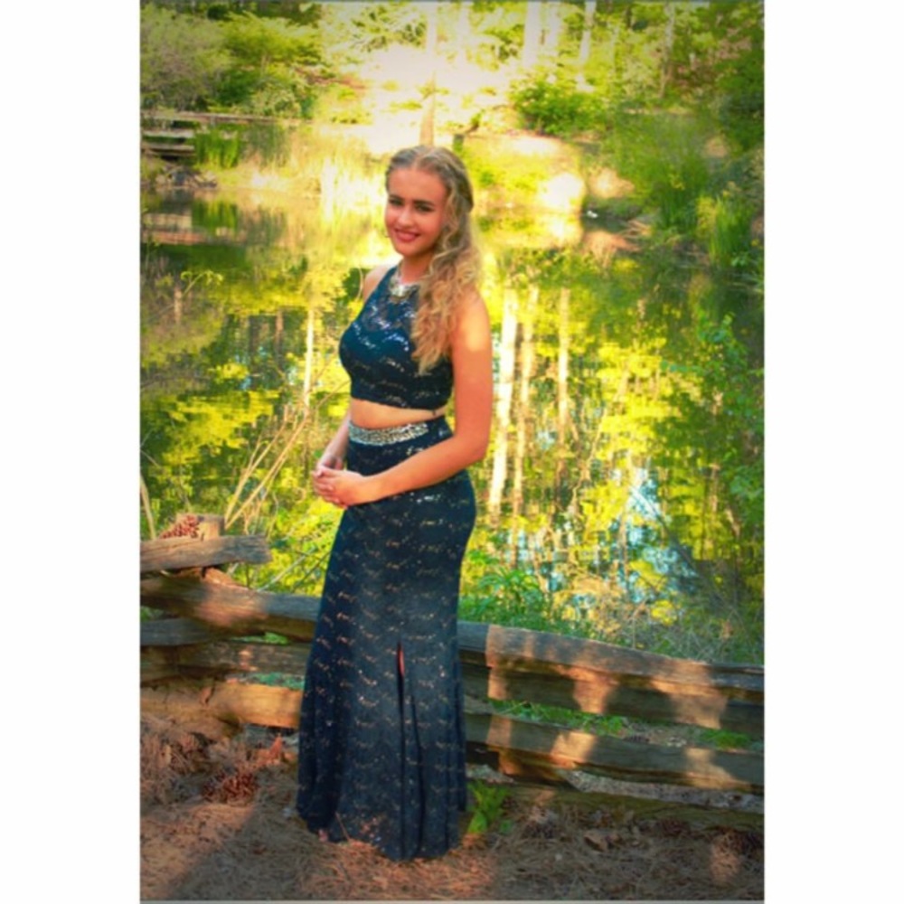 Dark blue sparkly mermaid dressy or prom dress