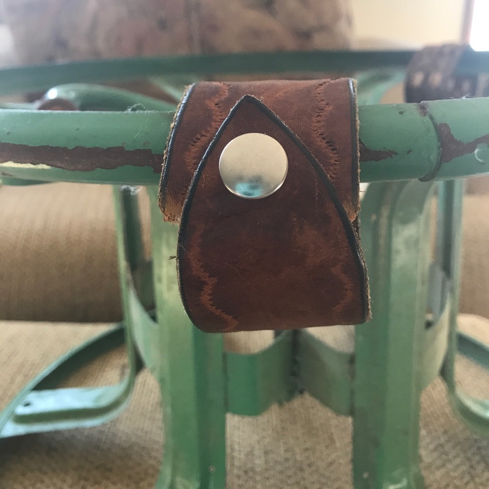 Up cycled belts into bracelets.  Can customize
