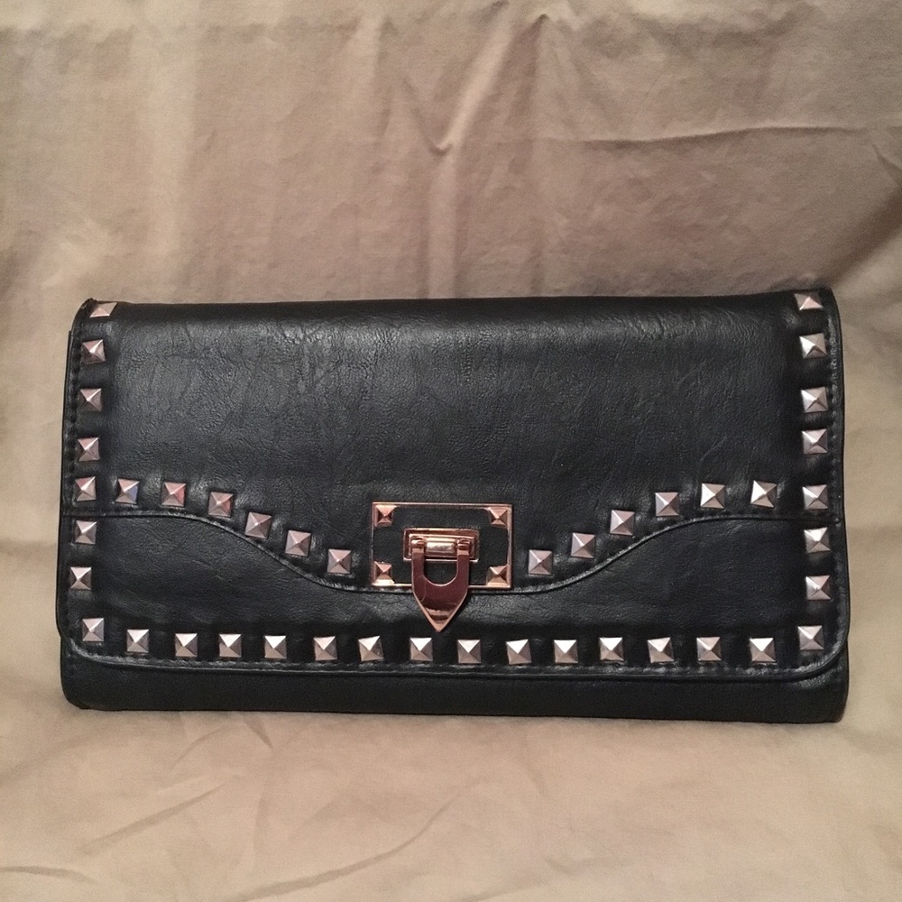 Black & gold studded clutch