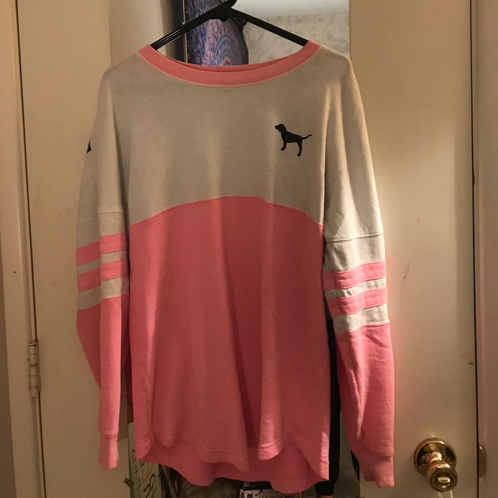 Pink and white Victoria's Secret crew neck sweater