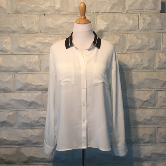 Calvin Klein Tops - CALVIN KLEIN: Fab White Button Down w/Black Collar